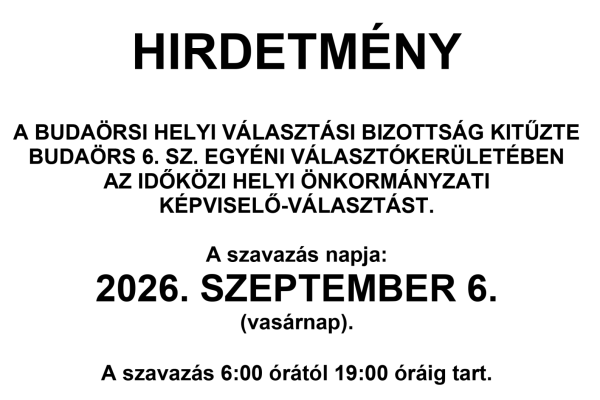Időközi önkormányzati képviselő-választás lesz Budaörsön szeptemberben a 6-os számú egyéni választókerületben.