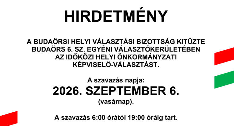 Időközi önkormányzati képviselő-választás lesz Budaörsön szeptemberben a 6-os számú egyéni választókerületben.