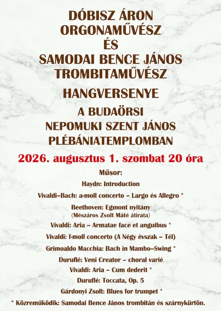 Naplemente, orgona és trombita, különleges hangverseny várja az érdeklődőket augusztus 1-jén