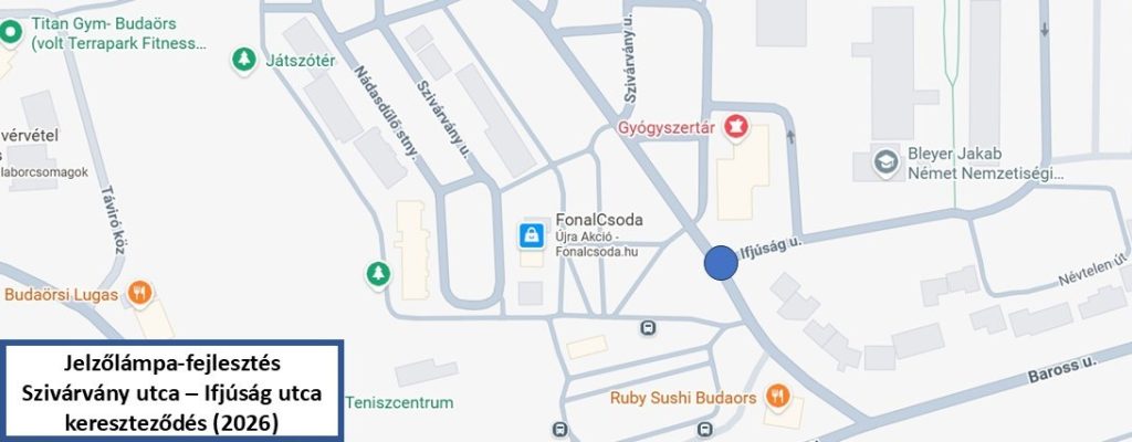 Jelzőlámpás fejlesztés kezdődik Budaörsön a Szivárvány utca és az Ifjúság utca kereszteződésénél
