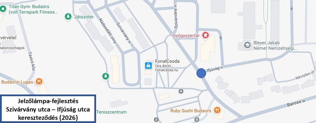 Jelzőlámpás fejlesztés kezdődik Budaörsön a Szivárvány utca és az Ifjúság utca kereszteződésénél