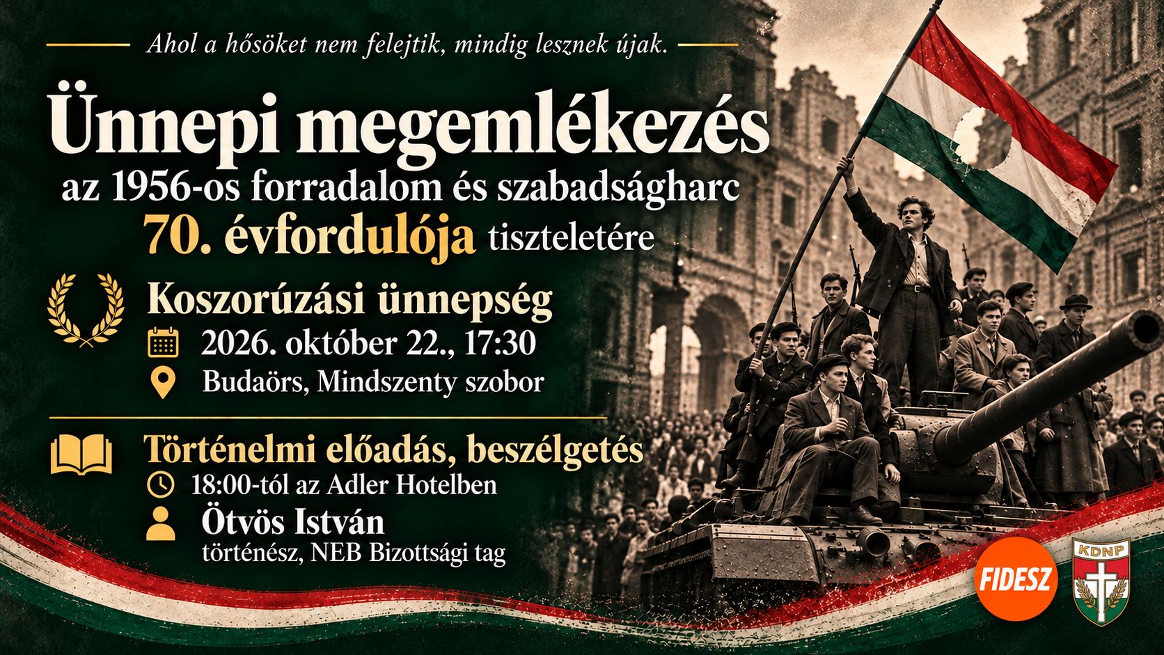 A Fidesz-KDNP ünnepi megemlékezése Budaörsön az 1956-os forradalom 70. évfordulóján